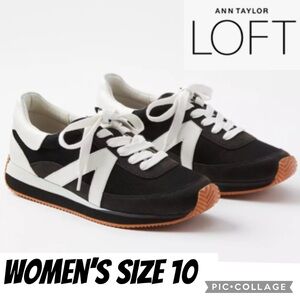 LOFT Womens Shoes Everyday Trainer Sneakers Neutral Black White Lace Up Size 10